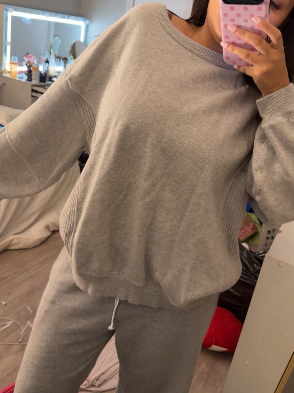 aerie Light Gray Cozy Crewneck Sweater